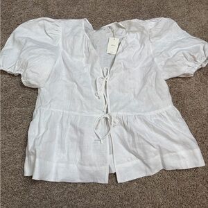 Aritzia White Tie-Front Blouse